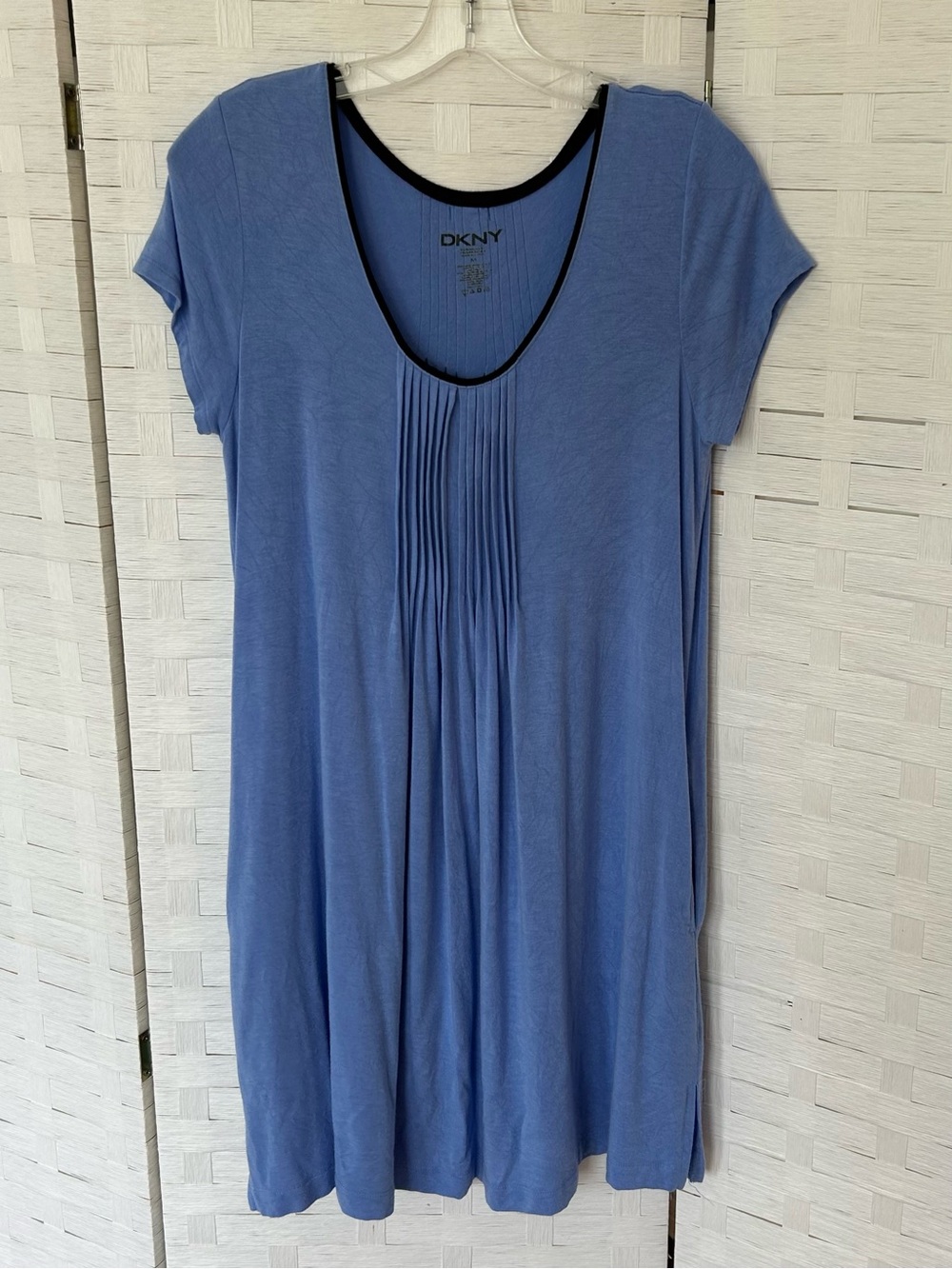 DKNY Blue Pleated Scoop-Neck Cap Sleeve Short Nightgown with Pockets